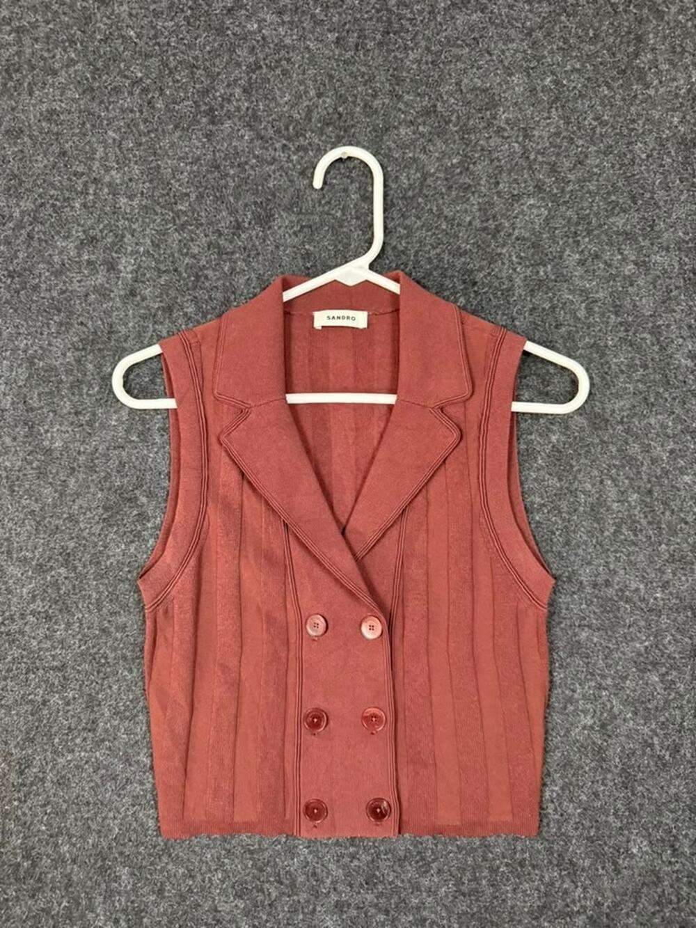 Sandro women brown knit button vest pleated mini skirt matching two piece set
